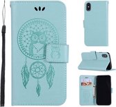 Windgong Uil Embossing Patroon Horizontale Leren Flip Case voor iPhone XS / X, met Houder & Kaartsleuven & Portemonnee (Groen)