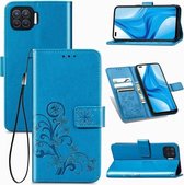 Voor OPPO F17 Pro vierbladige sluiting reliëf gesp mobiele telefoon bescherming lederen tas met lanyard & kaartsleuf & portemonnee & beugel functie (blauw)