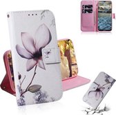 Voor Nokia 2.4 Gekleurde tekening Horizontale flip lederen tas, met houder en kaartsleuven en portemonnee (Magnolia Flower)