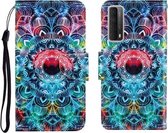 Gekleurde Tekening Horizontale Flip Leren Case met Houder & Kaartsleuf & Portemonnee Voor Huawei P Smart 2021 / Y7a (Mandala)