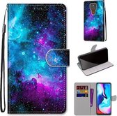 Voor Motorola Moto E7 Plus / G9 Play / G9 Gekleurde tekening Cross Texture Horizontale Flip PU lederen tas met houder & kaartsleuven & portemonnee & lanyard (paarsgroene sterrenhemel)