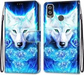 Voor Alcatel 1L (2021) Gekleurde Tekening Cross Textuur Horizontale Flip PU Leren Case met Houder & Kaartsleuven & Portemonnee & Lanyard (Dick Rose Wolf)
