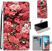 Voor Motorola Moto E7 Gekleurde Tekening Cross Textuur Horizontale Flip PU Lederen Case met Houder & Kaartsleuven & Portemonnee & Lanyard (Pink Rose Garden)