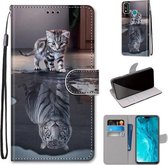 Voor Huawei Honor 9X Lite Gekleurde Tekening Cross Textuur Horizontale Flip PU Lederen Case met Houder & Kaartsleuven & Portemonnee & Lanyard (Kat Wordt Tijger)