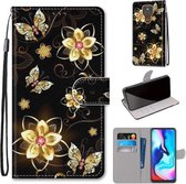 Voor Motorola Moto E7 Plus / G9 Play / G9 Gekleurde tekening Cross Texture Horizontale Flip PU lederen tas met houder & kaartsleuven & portemonnee & Lanyard (Gold Diamond Butterfly