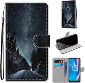Voor Alcatel 1SE 2020 Gekleurde Tekening Cross Textuur Horizontale Flip PU Leren Case met Houder & Kaartsleuven & Portemonnee & Lanyard (Mountain Road Sterrenhemel)