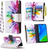 Voor Huawei P smart 2020 Gekleurde Tekening Patroon Rits Horizontale Flip Leren Case met Houder & Kaartsleuven & Portemonnee (Zon Bloem)