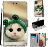 Voor Samsung Galaxy A12 / M12 Gekleurde Tekening Cross Textuur Horizontale Flip PU Lederen Case met Houder & Kaartsleuven & Portemonnee & Lanyard (Frog Kitten)
