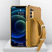 Voor OPPO Reno5 Pro gegalvaniseerde TPU krokodillenpatroon lederen tas met polsband (geel)