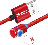 TOPK 1m 2.4A Max USB naar 90 graden elleboog magnetische oplaadkabel met LED-indicator, geen stekker (rood)