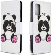 Voor Galaxy A41 Gekleurde tekening Horizontale flip lederen tas met houder & kaartsleuven & portemonnee (Panda)