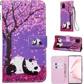 Voor Galaxy A81 Gekleurde tekening patroon Plain Weave horizontale Flip lederen tas met houder & kaartsleuf & portemonnee & lanyard (Sakura Panda)