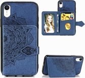 Voor iPhone XR Mandala Reliëf Magnetische Doek PU + TPU + PC Case met Houder & Kaartsleuven & Portemonnee & Fotolijst & Riem (Blauw)