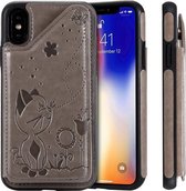 Voor iPhone XS Cat Bee Embossing Pattern Schokbestendige beschermhoes met kaartsleuven en fotolijst (grijs)