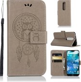 Windgong Uil Embossing Patroon Horizontale Flip lederen tas met houder & kaartsleuven & portemonnee voor Nokia 7.1 (grijs)