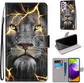 Voor Samsung Galaxy A52 5G Gekleurde Tekening Cross Textuur Horizontale Flip PU Lederen Case met Houder & Kaartsleuven & Portemonnee & Lanyard (Fission Lion)