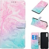 Gekleurde tekening marmer patroon horizontale flip PU lederen tas met houder & kaartsleuven & portemonnee voor Galaxy A50 (roze groen)