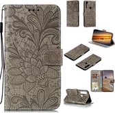 Voor Motorola Moto G Power Lace Flower Horizontale Flip lederen tas met houder & kaartsleuven & portemonnee & fotolijst (grijs)