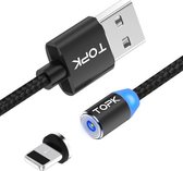TOPK 2m 2.4A Max USB naar 8-pins nylon gevlochten magnetische oplaadkabel met LED-indicator (zwart)