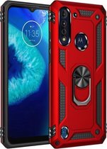 Voor Motorola Moto G8 Power Lite schokbestendige TPU + pc-beschermhoes met 360 graden roterende houder (rood)