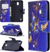Voor Nokia 1.3 Gekleurde tekening patroon Horizontale flip lederen tas met houder & kaartsleuven & portemonnee (paarse vlinder)
