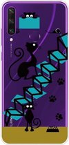 Voor Huawei Y6p (2020) Gekleurd tekeningpatroon Zeer transparant TPU beschermhoes (Stair Cat)