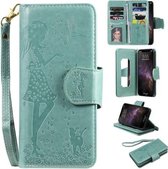 Voor iPhone 11 Pro Max vrouw en kat reliëf horizontale flip lederen tas, met portemonnee & houder & kaartsleuven & fotolijst & spiegel & lanyard (groen)