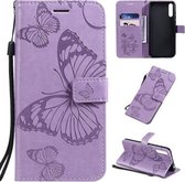 Voor Huawei Enjoy 10s Geperst Afdrukken Vlinderpatroon Horizontale Flip PU-lederen Case met Houder & Kaartsleuven & Portemonnee & Lanyard (Paars)