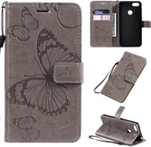 Voor Motorola E6 Play Pressed Printing Butterfly Pattern Horizontale Flip PU Leather Case met houder & kaartsleuven & portemonnee & Lanyard (grijs)