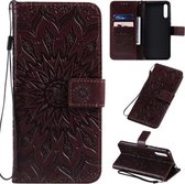 Voor Huawei Enjoy 10S Geperst Afdrukken Zonnebloem Patroon Horizontale Flip PU Lederen Case met Houder & Kaartsleuven & Portemonnee & Lanyard (Bruin)