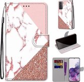 Voor Samsung Galaxy S21 + 5G Gekleurde tekening Cross Texture Horizontale Flip PU lederen hoes met houder & kaartsleuven & portemonnee & lanyard (stiksel roze steenpatroon)