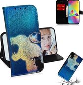Gekleurde tekening patroon Kleurrijke magnetische gesp Horizontale flip PU lederen tas met houder & kaartsleuven & portemonnee & lanyard voor Galaxy M20 (kat en luipaard)
