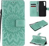 Voor OnePlus Nord Pressed Printing Zonnebloempatroon Horizontaal Flip PU-lederen hoes met houder & kaartsleuven & portemonnee & lanyard (groen)
