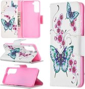 Voor Samsung Galaxy S30 Gekleurde Tekening Patroon Horizontale Flip Leren Case met Houder & Kaartsleuven & Portemonnee (Twee Vlinders)