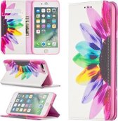 Gekleurde tekening patroon Onzichtbare magnetische horizontale Flip PU lederen tas met houder & kaartsleuven & portemonnee voor iPhone 8 Plus & 7 Plus (Sun Flower)