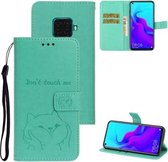 Voor Huawei P30 Lite Chai Dog Pattern Horizontale Flip lederen hoes met beugel & kaartsleuf & portemonnee & lanyard (groen)