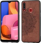 Voor Galaxy A20s in reliëf gemaakt Mandala-patroon PC + TPU + stoffen telefoonhoes met draagkoord en magnetisch (bruin)