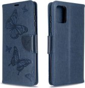 Voor Galaxy A71 Embossing Two Butterflies Pattern Horizontale Flip PU Leather Case met houder & kaartsleuf & portemonnee & Lanyard (blauw)