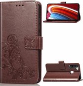 Voor Galaxy A21 Lucky Clover Pressed Flowers Pattern Leather Case met houder & kaartsleuven & portemonnee & draagriem (bruin)