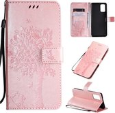 Voor Galaxy S20 + Tree & Cat Pattern Pressed Printing Horizontale Flip PU Leather Case met houder & kaartsleuven & portemonnee & Lanyard (Rose Gold)