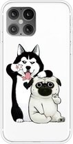 Voor iPhone 12/12 Pro schokbestendig geverfd transparant TPU beschermhoes (selfie hond)