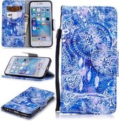 Voor iPhone 6 Plus Gekleurd tekeningpatroon Horizontaal Flip TPU + PU lederen hoesje met houder & kaartsleuven & portemonnee & lanyard (blauw windgong)