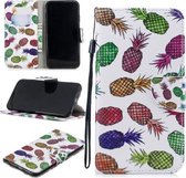 Voor iPhone XS Max Gekleurd tekeningpatroon Horizontaal Flip TPU + PU lederen hoes met houder & kaartsleuven & portemonnee & lanyard (gekleurde ananas)