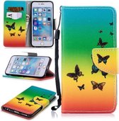 Voor iPhone 6 Gekleurd tekeningpatroon Horizontaal Flip TPU + PU lederen hoesje met houder & kaartsleuven & portemonnee & lanyard (regenboogvlinders)