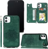 Voor iPhone 12 Mini Mandala reliëf PU + TPU hoesje met houder & kaartsleuven & fotolijst & draagriem (groen)