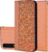 Krokodiltextuur Glitterpoeder Horizontale leren flip-hoes voor Galaxy A7 (2018), met kaartsleuven en houder (oranje)