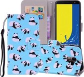 Panda Pattern Colored Drawing Horizontal Flip Leather Case voor Galaxy J6 (EU-versie) (2018), met houder & kaartsleuven & portemonnee & lanyard