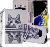 Cat In The Mirror Pattern Gekleurde Tekening Horizontale Leren Flip Case voor Galaxy Note9, met Houder & Kaartsleuven & Portemonnee & Lanyard