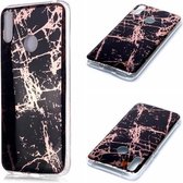 Voor Huawei Y7 (2019) Plating Marble Pattern Soft TPU beschermhoes (zwart goud)