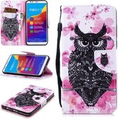 Voor Huawei Honor 7C Gekleurde Tekening Patroon Horizontale Flip TPU + PU Lederen Case met Houder & Kaartsleuven & Portemonnee & Lanyard (Uil)